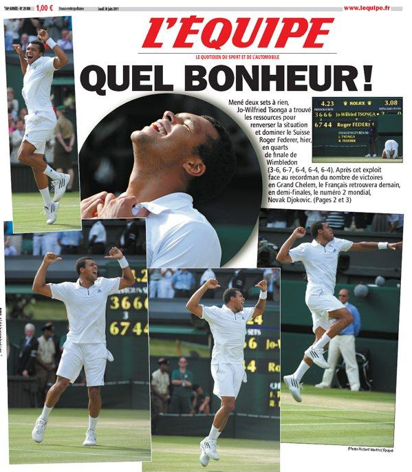 <g:plusone></g:plusone>Tournoi de Wimbledon: Jo Wilfried Tsonga mate Federer !